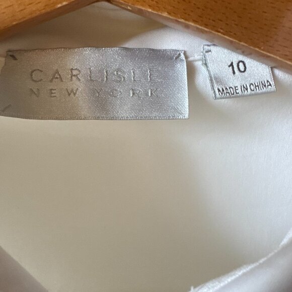 White Satin Tuxedo Button Down Blouse | Size 10 | Classic Luxe Dress Shirt - Picture 14 of 16